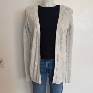 Women's Light Grey Cardigan Sweater with Lace Back Detail